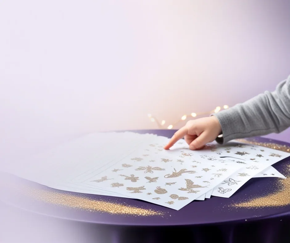 A guest choosing a glitter tattoo stencil design